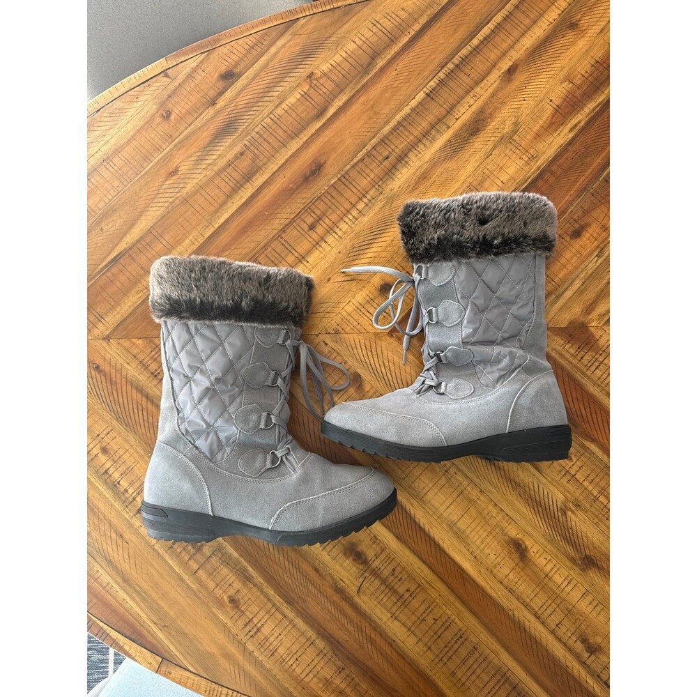 Lands’ End Women’s Charcoal Quilted Faux Fur Winter Snow Boots Size 11D